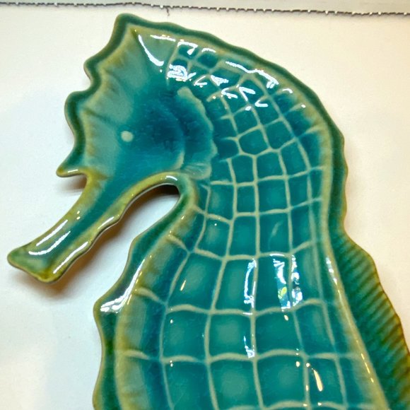 Seahorse Blue Crackle Decorative Dish Ceramic Beach Sea Decor - Picture 2 of 6